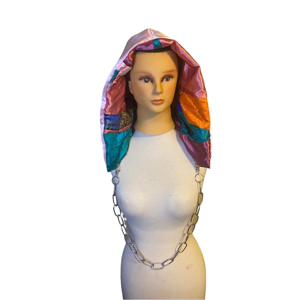 Handmade Patchwork Rave Festival Hood With Chain - Picture 5 of 8